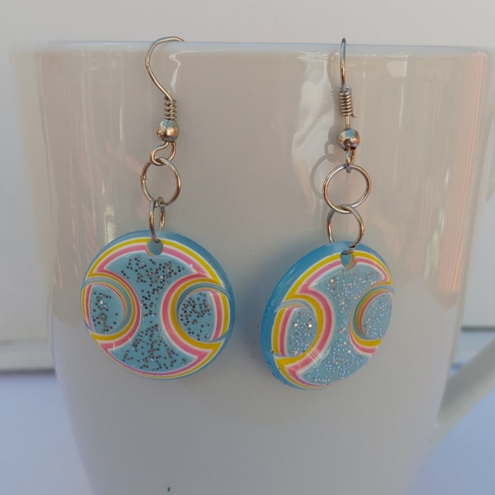2/$10 or 4/$15 Round Drop Earrings Blue Yellow Sparkle